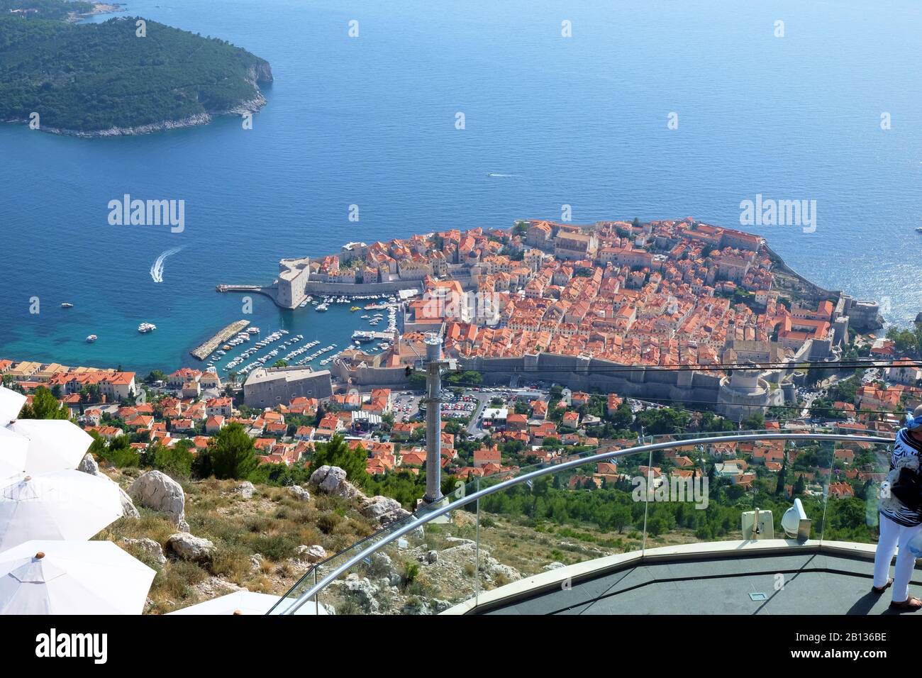 Europe,Croatia,Dubrovnic: Dubrovnic Old Town and Harbour From the Cable Car Summit Stock Photo