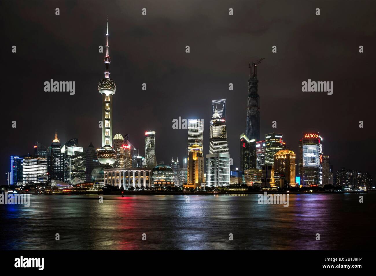Skyline,Cityscape,Night Scene,Lujiazui,Pudong,Shanghai,China Stock Photo