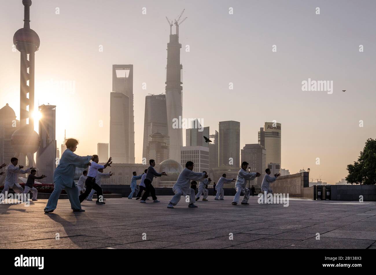 Tai Chi,promenade,the Bund,Shanghai,China Stock Photo