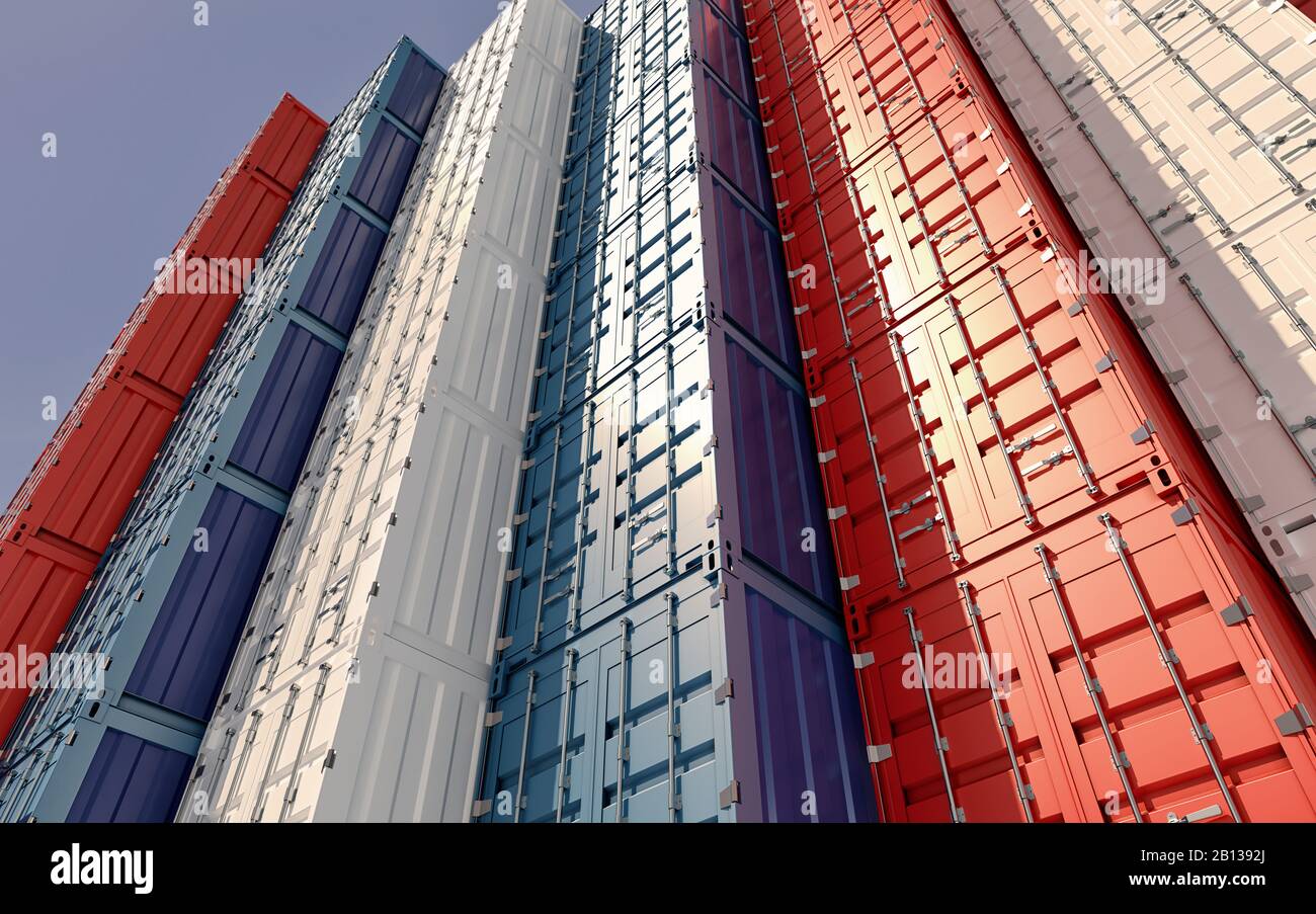 Stacked shipping Containers background - 3D Rendering Stock Photo - Alamy