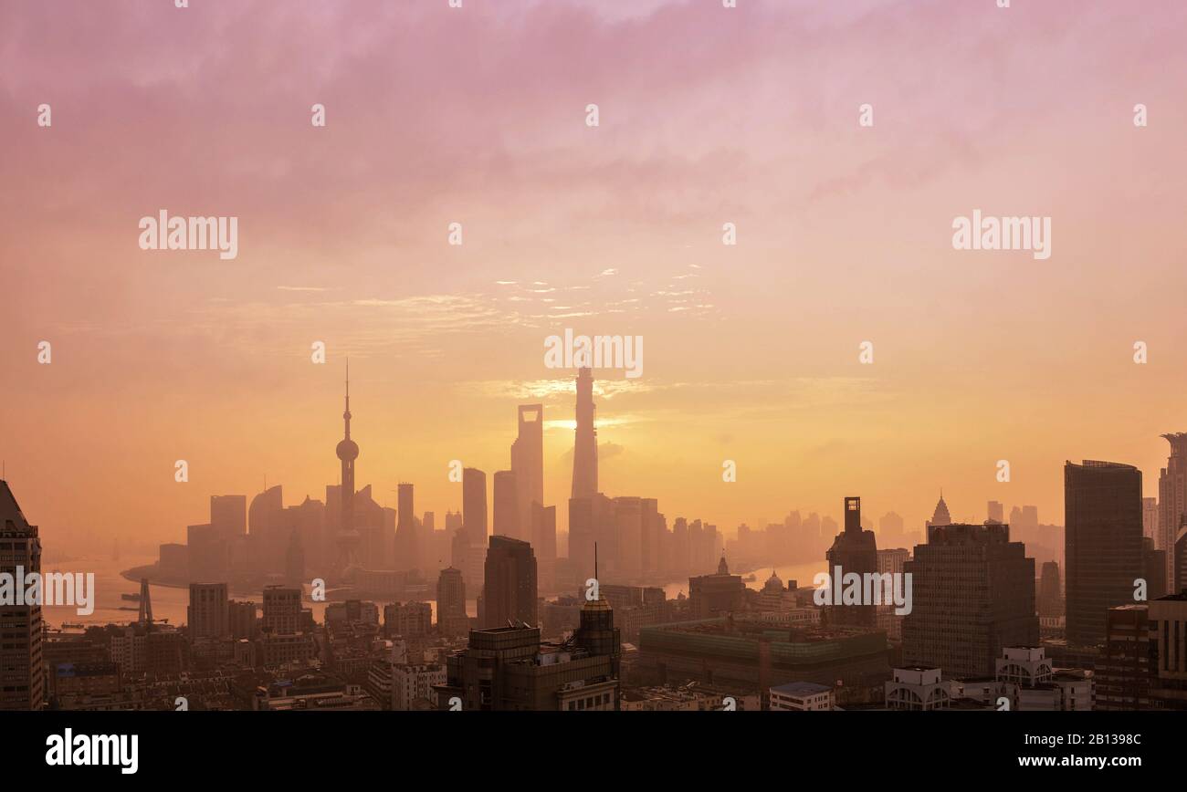 Cityscape,panorama,Pudong,Sunrise,Shanghai,China Stock Photo
