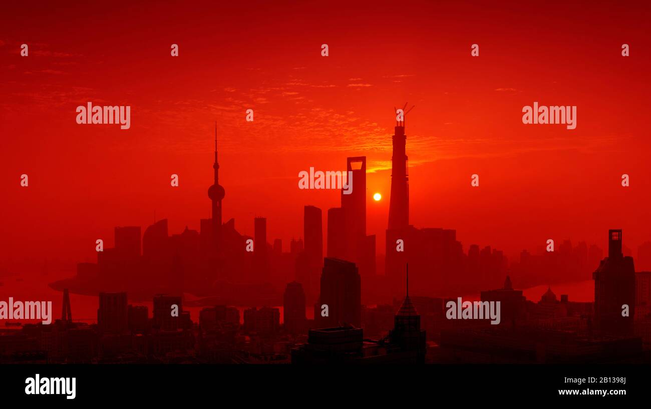Cityscape,panorama,Pudong,Sunrise,Shanghai,China Stock Photo