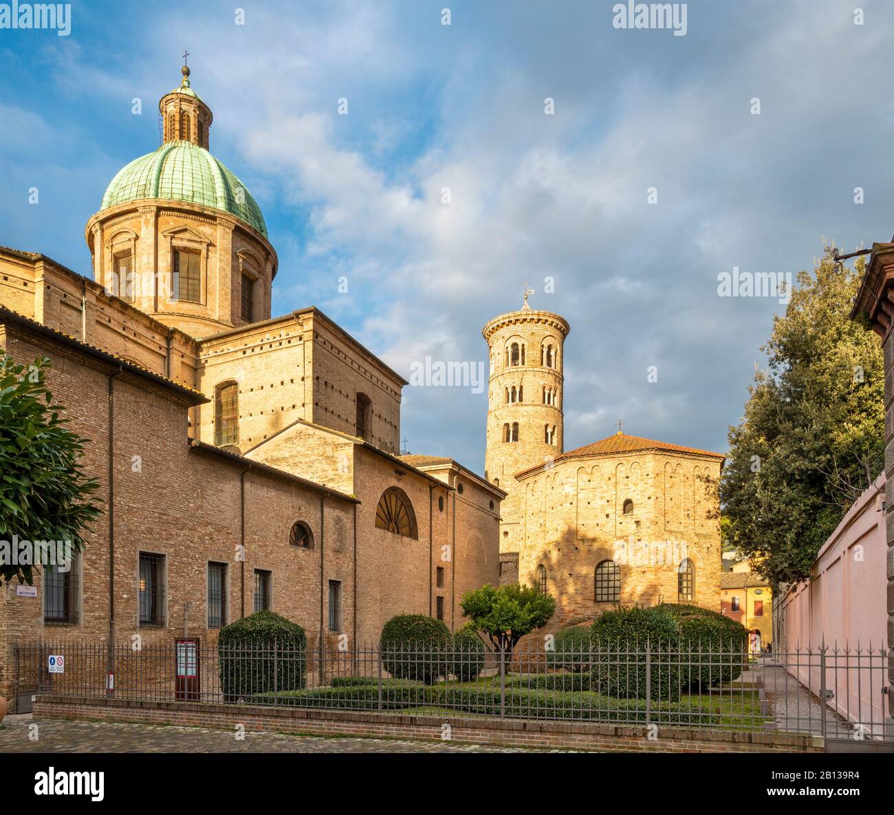 Ravenna - The Duomo (cathedral) and the baptistery Battistero Neoniano. Stock Photo