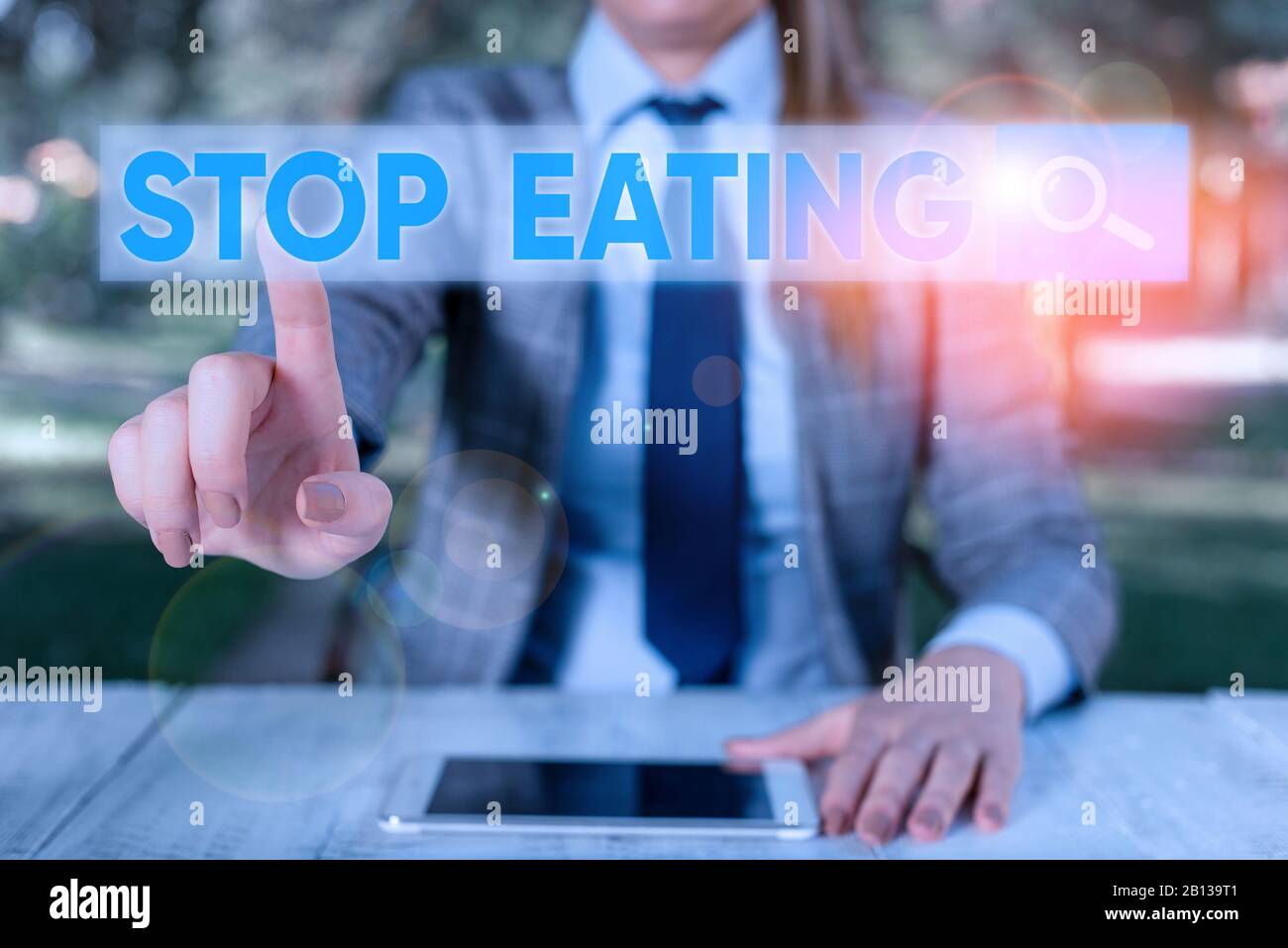 Stop Sign Eating System Text sign showing Stop Eating. Business photo showcasing cease the ...