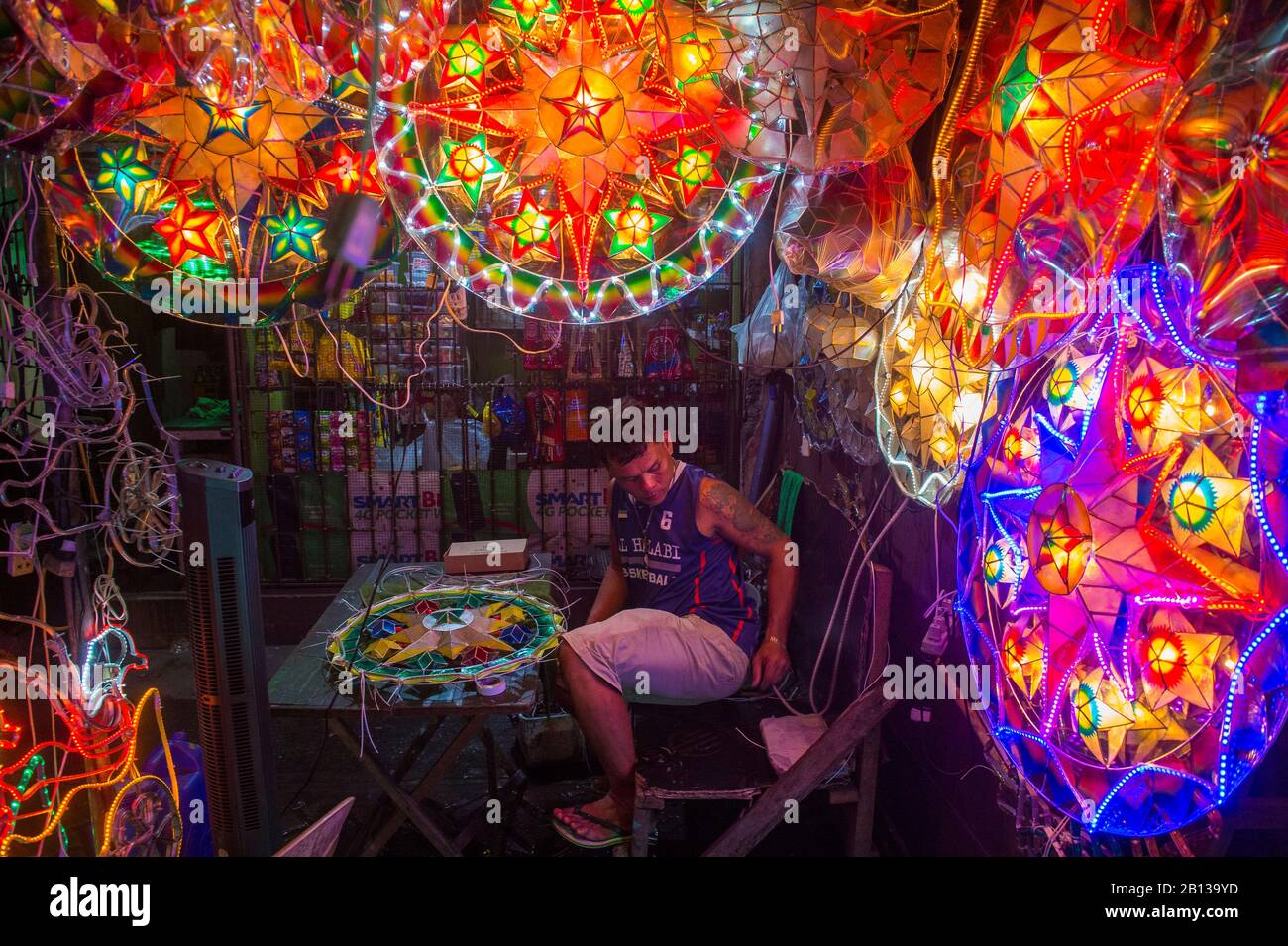 Colorful lanterns in a Christmas market in Las Pinas city , Manila the