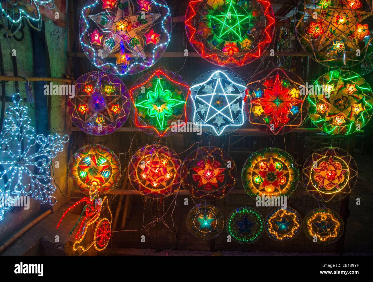 Colorful lanterns in a Christmas market in Las Pinas city , Manila the