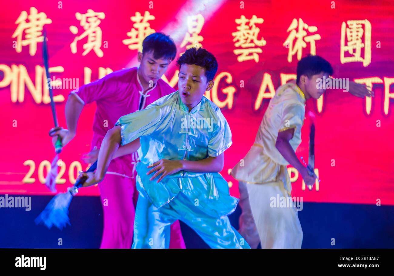 Martial arts performance in Chinatown Manila the Philippines Stock