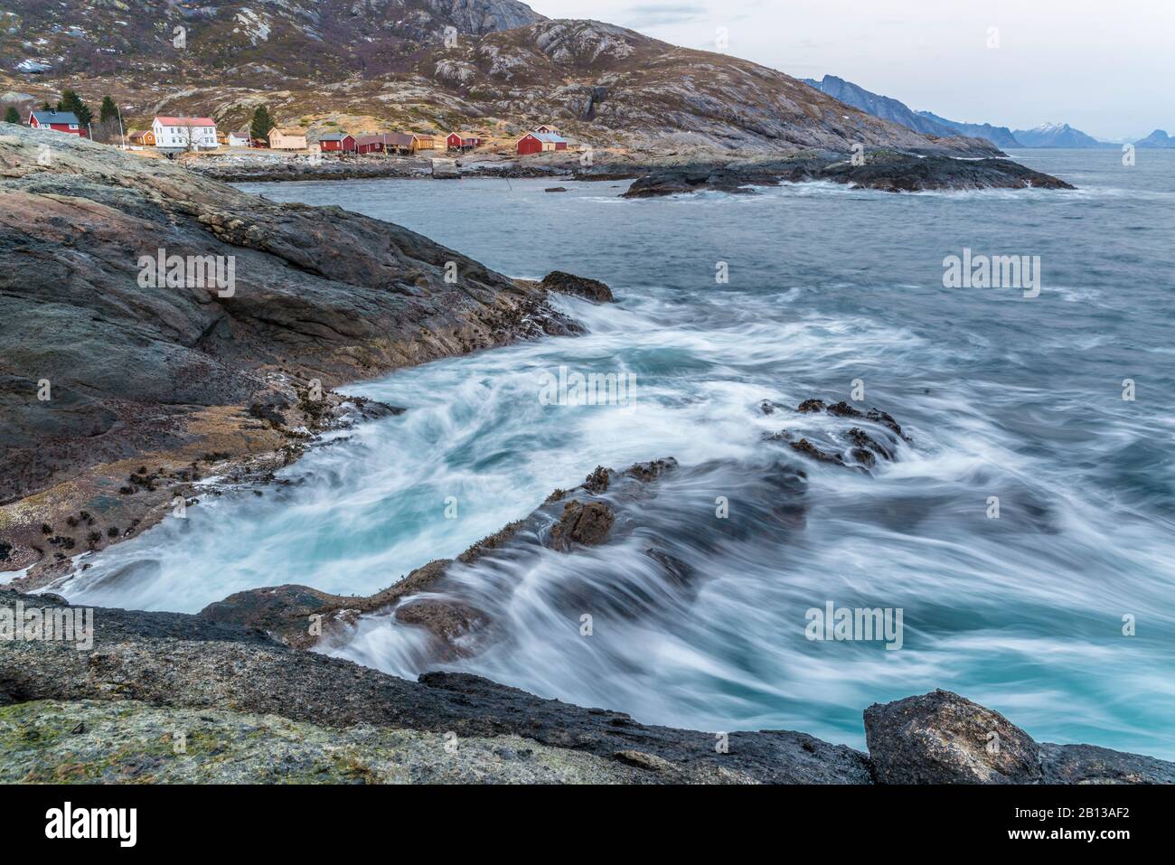 The abandoned fishing village Nesland,at the south end of Flakstadøy,Lofoten,Norway Stock Photo