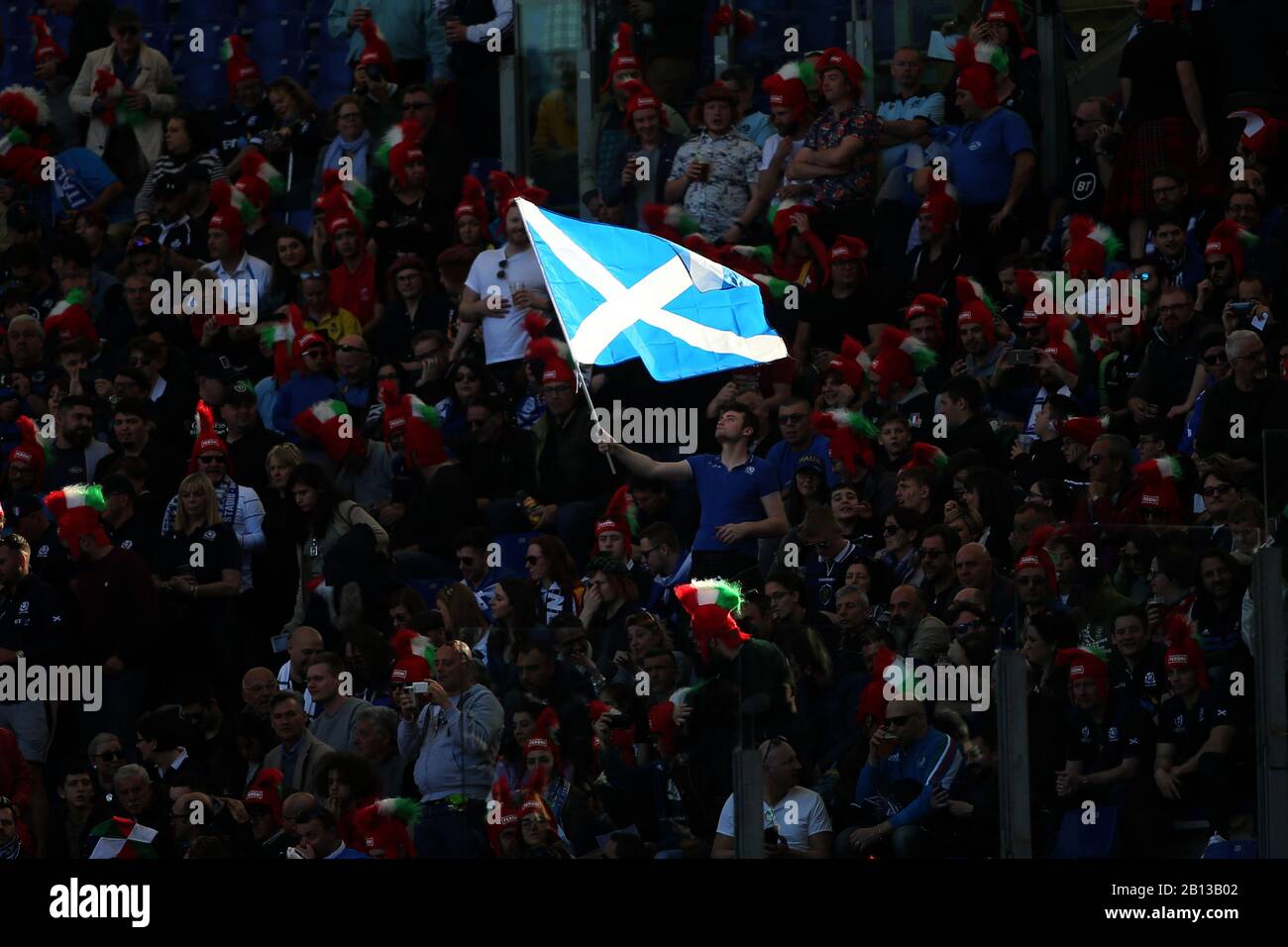 Rome, Italy. 22nd Feb, 2020. Rome, Italy, 22.02.2020: Scotland flag in the 2020 Guinnes Six Nations Championship round 3 rugby match between Italy and Scotland at Olympic Stadium in Rome. Credit: Independent Photo Agency/Alamy Live News Stock Photo