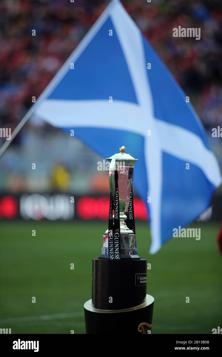 Rome, Italy. 22nd Feb, 2020. Rome, Italy, 22.02.2020: Cup of 2020 Guinnes Six Nations Championship round 3 rugby match between Italy and Scotland at Olympic Stadium in Rome. Credit: Independent Photo Agency/Alamy Live News Stock Photo