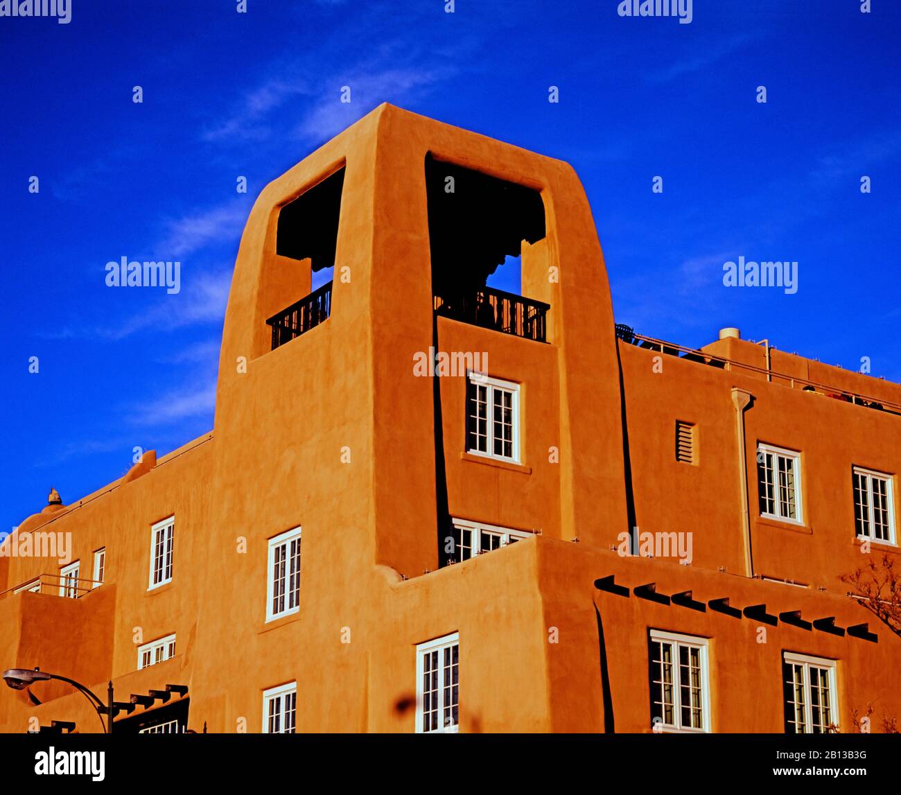 Adobe architecture in downtown Santa Fe,New Mexico,USA Stock Photo