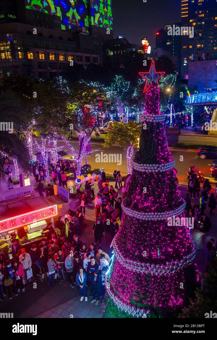 Taiwan December Christmas lights and decorations in downtown Taipei Taiwan Stock Photo ...