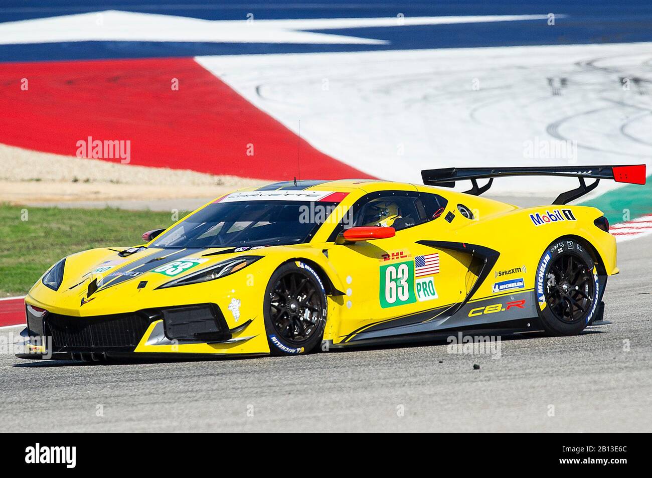 February 22, 2020: Corvette Racing Jan Magnussen and Mike Rockenfeller LMGTE Pro #63 with the Chevrolet Corvette C8.R at Practice 1-FIA WEC Lone Star Le Mans, Circuit of The Americas in Austin, Texas. Mario Cantu/CSM Stock Photo