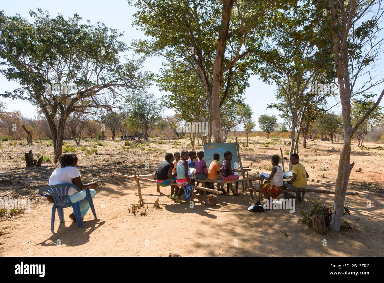 An open air rural school in Cunene,Angola,Africa Stock Photo