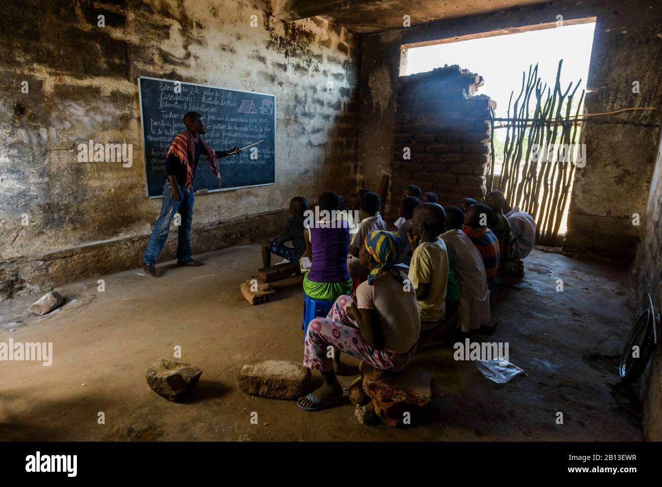 A rural school in a destroyed building in southern Angola,Africa Stock Photo