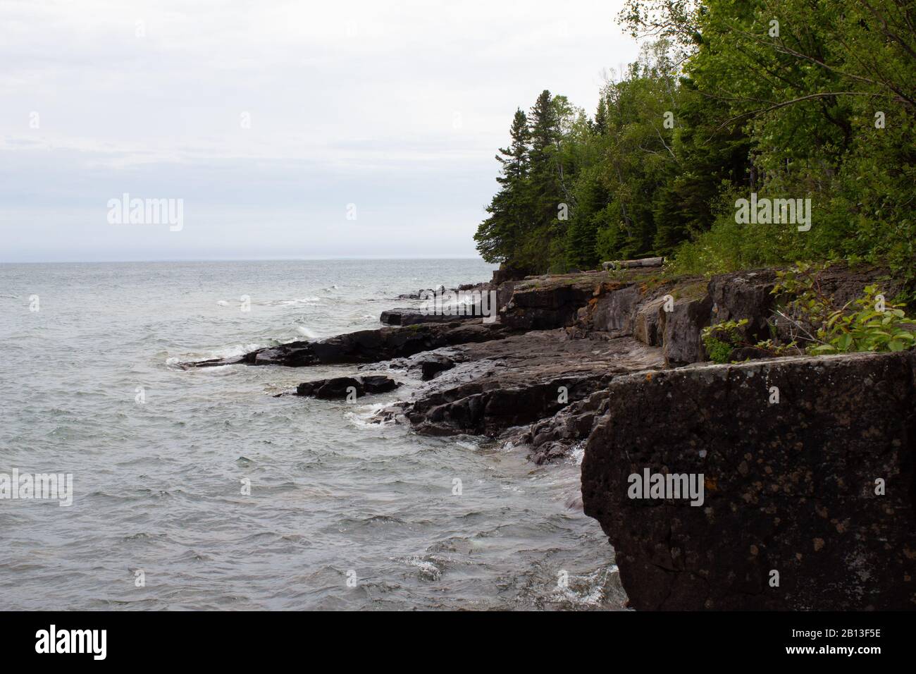 Lake Superior Shore in Two Harbors Minnesota Stock Photo