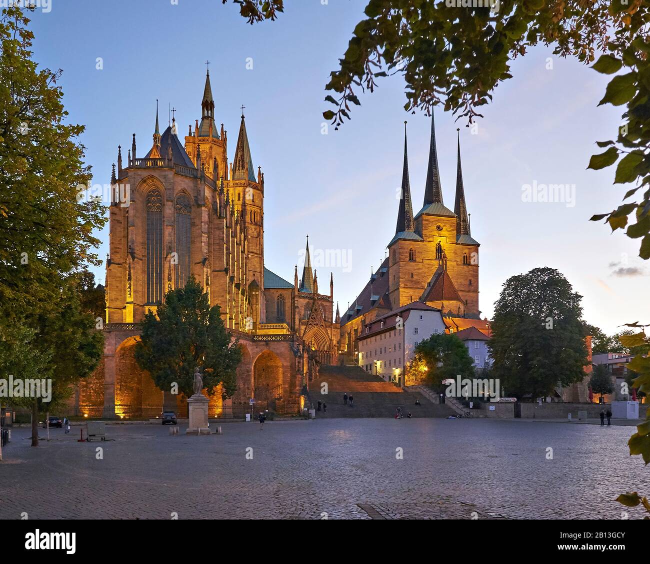 St. Mary's Cathedral and St. Severus Church on Cathedral Square in Erfurt,Thuringia,Germany Stock Photo