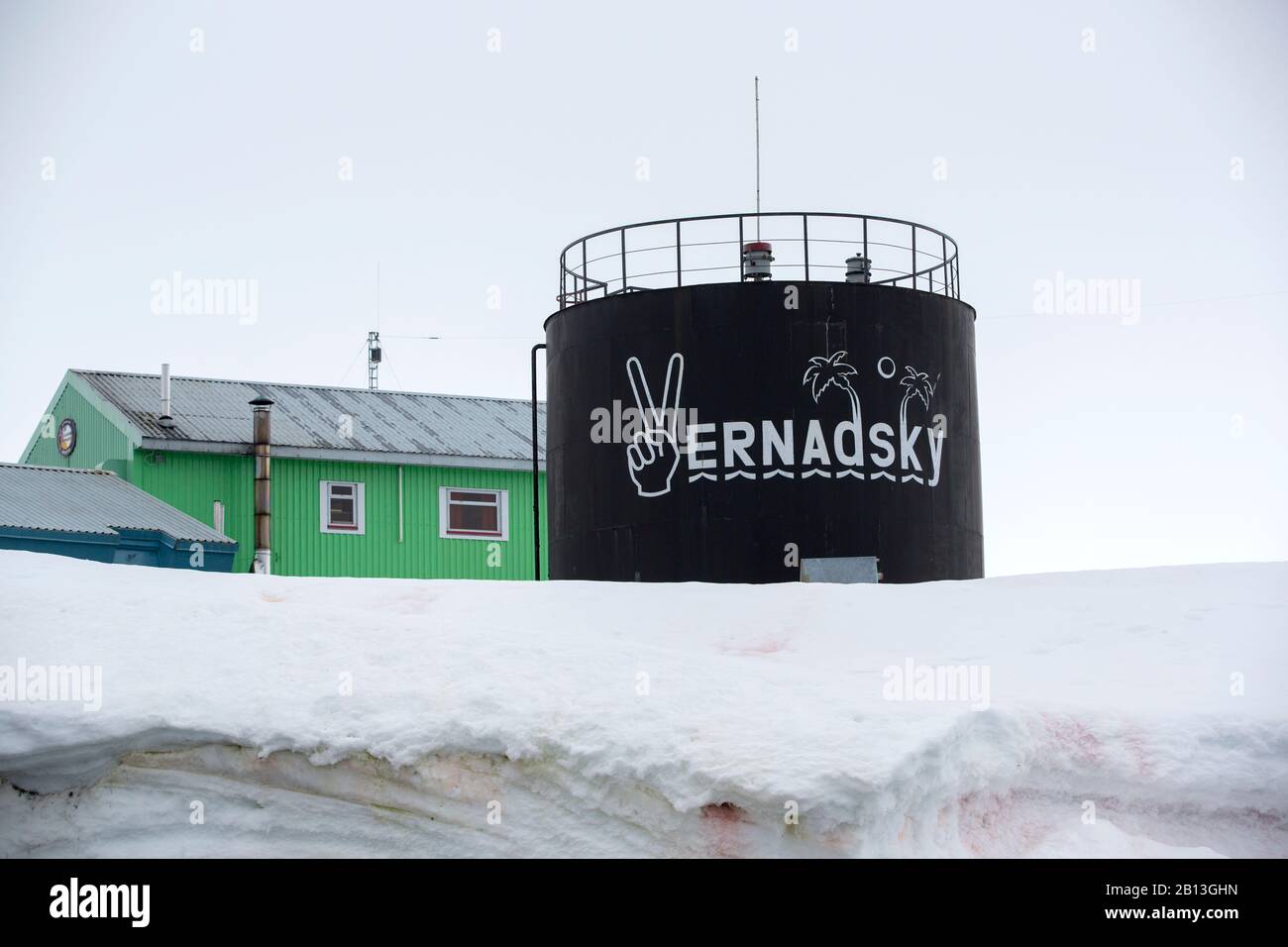 Vernadsky Station a former British scientific research base now owned by the Ukrainians on Galindez Island, Antarctica. Stock Photo