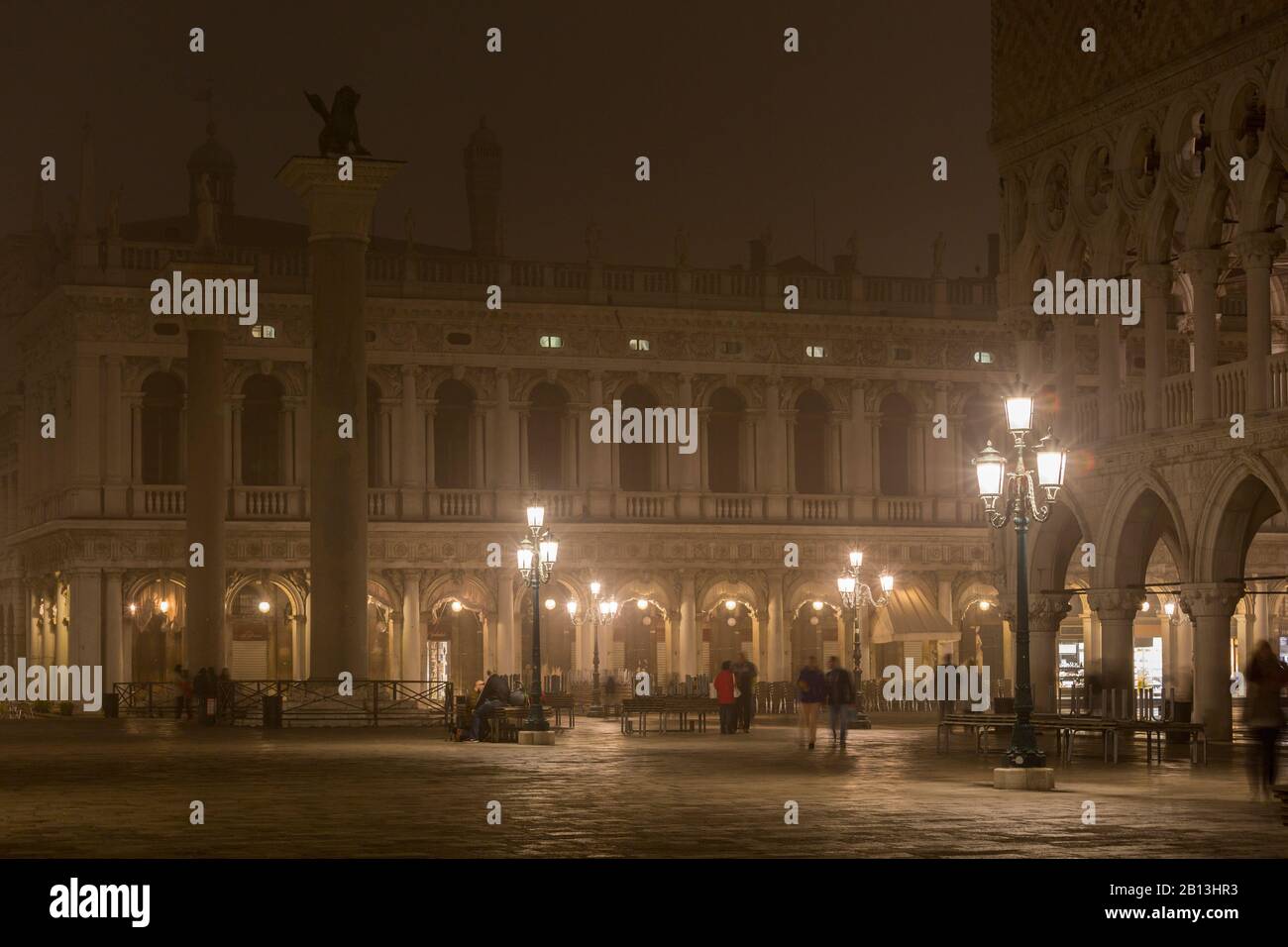 Piazzetta,Library of San Marco and Doge's Palace in the fog,Venice,Italy Stock Photo