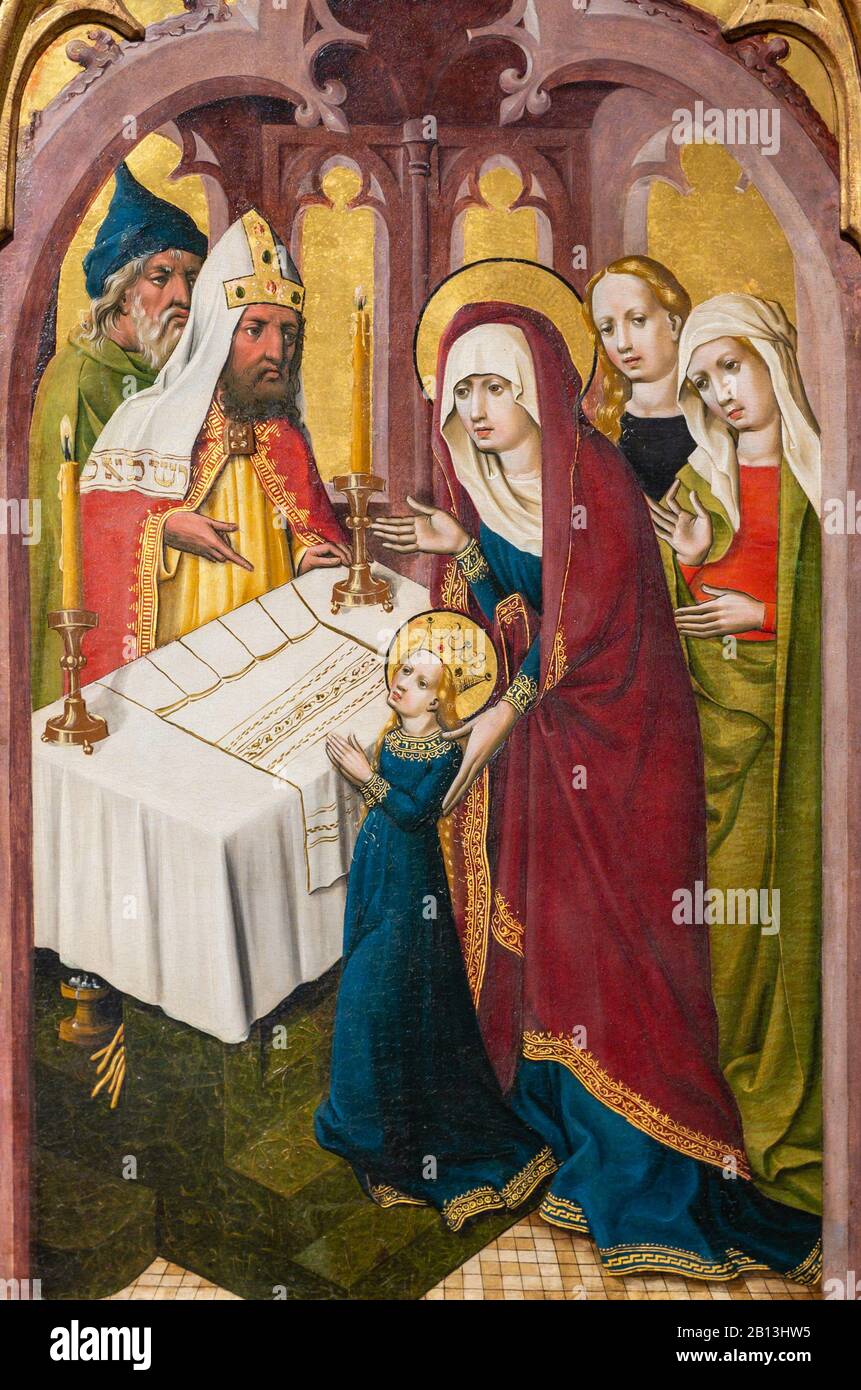 The Presentation of the Virgin Mary in the Temple. c. 1445. Painting on fir. By the Master of the Lichtenstein Castle. Stock Photo