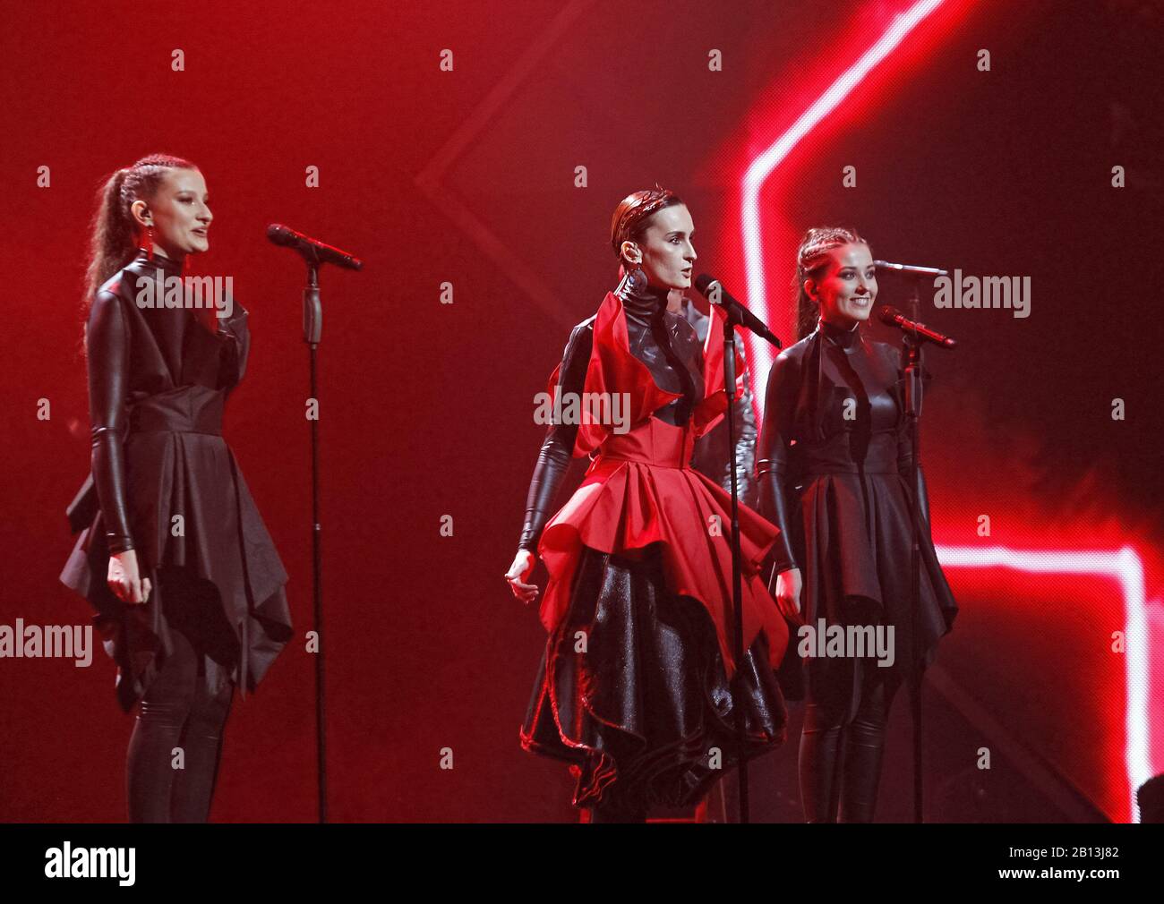 Kiev, Ukraine. 22nd Feb, 2020. Ukrainian band 'Go-A' performs during the Eurovision Song Contest (ESC) 2020 national selection final in Kiev, Ukraine, on 22 February 2020. Ukrainian band GÐ¾ A with 'Solovey' song will represents Ukraine during the 2020 the Eurovision Song Contest contest in Rotterdam, Netherlands, from 12 to 16 May 2020. Credit: Serg Glovny/ZUMA Wire/Alamy Live News Stock Photo