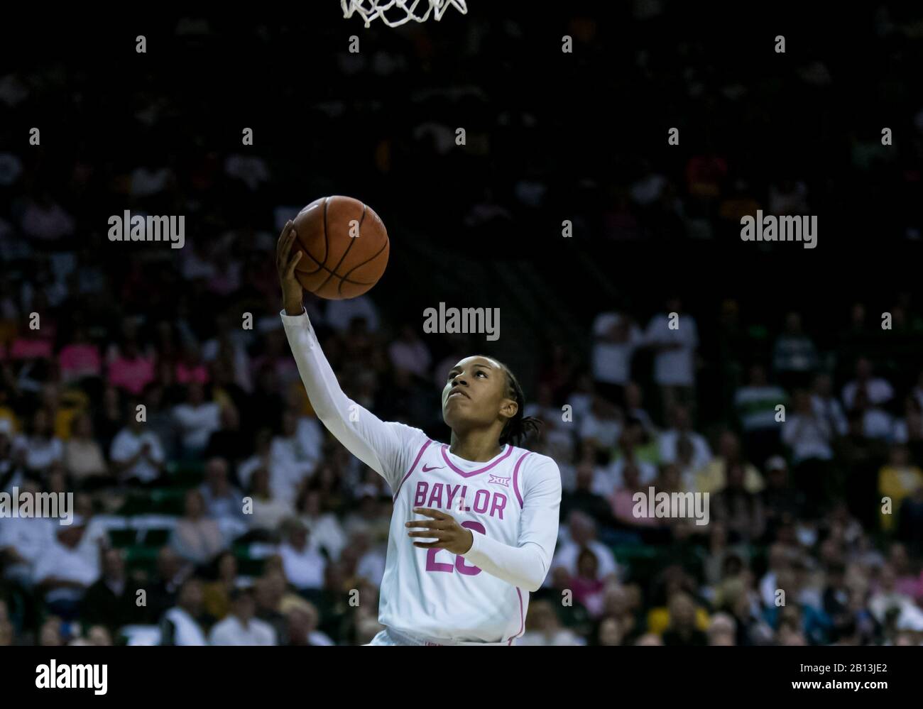 Waco, Texas, USA. 22nd Feb, 2020. Baylor Lady Bears guard Juicy Landrum (20) shoots a layup during the 1st half of the NCAA Women's Basketball game between Oklahoma Sooners and the Baylor Lady Bears at The Ferrell Center in Waco, Texas. Matthew Lynch/CSM/Alamy Live News Stock Photo