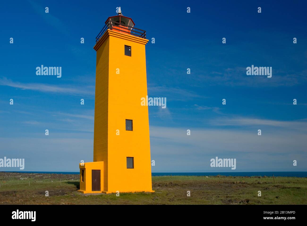 Selvogsviti Lighthouse, Iceland, Reykjanes Peninsula, Strandarkirkja Stock Photo