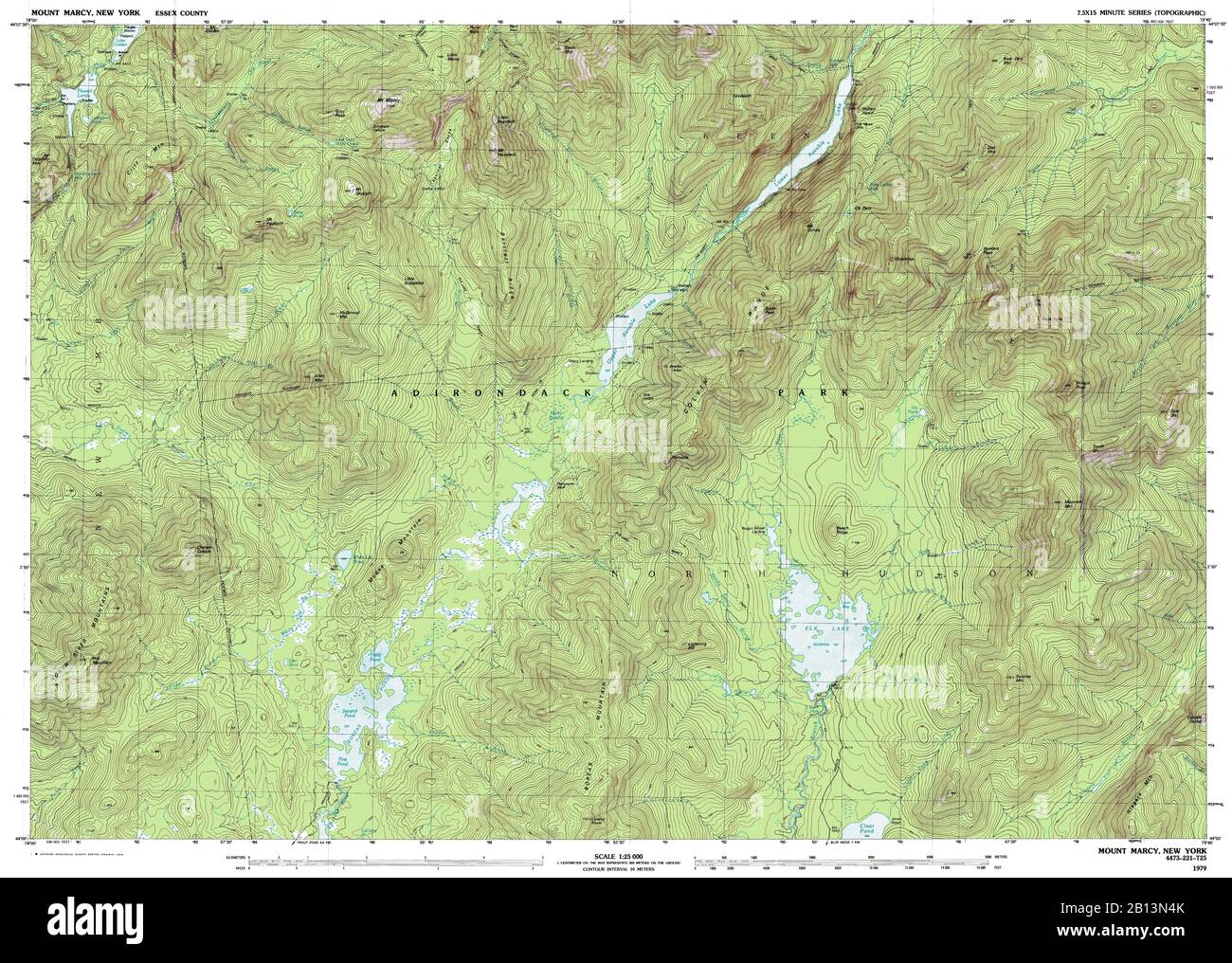 Highly detailed view of the 1979 topographic map for Mount Marcy, NY Stock Photo