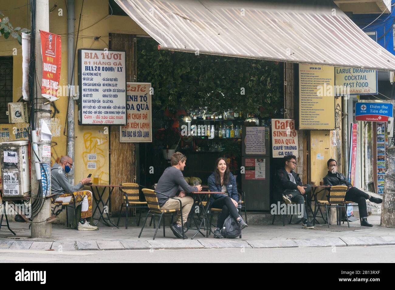 Hanoi cafe - Exterior of a cafe on Hang Ga street in Hanoi, Vietnam, Southeast Asia. Stock Photo