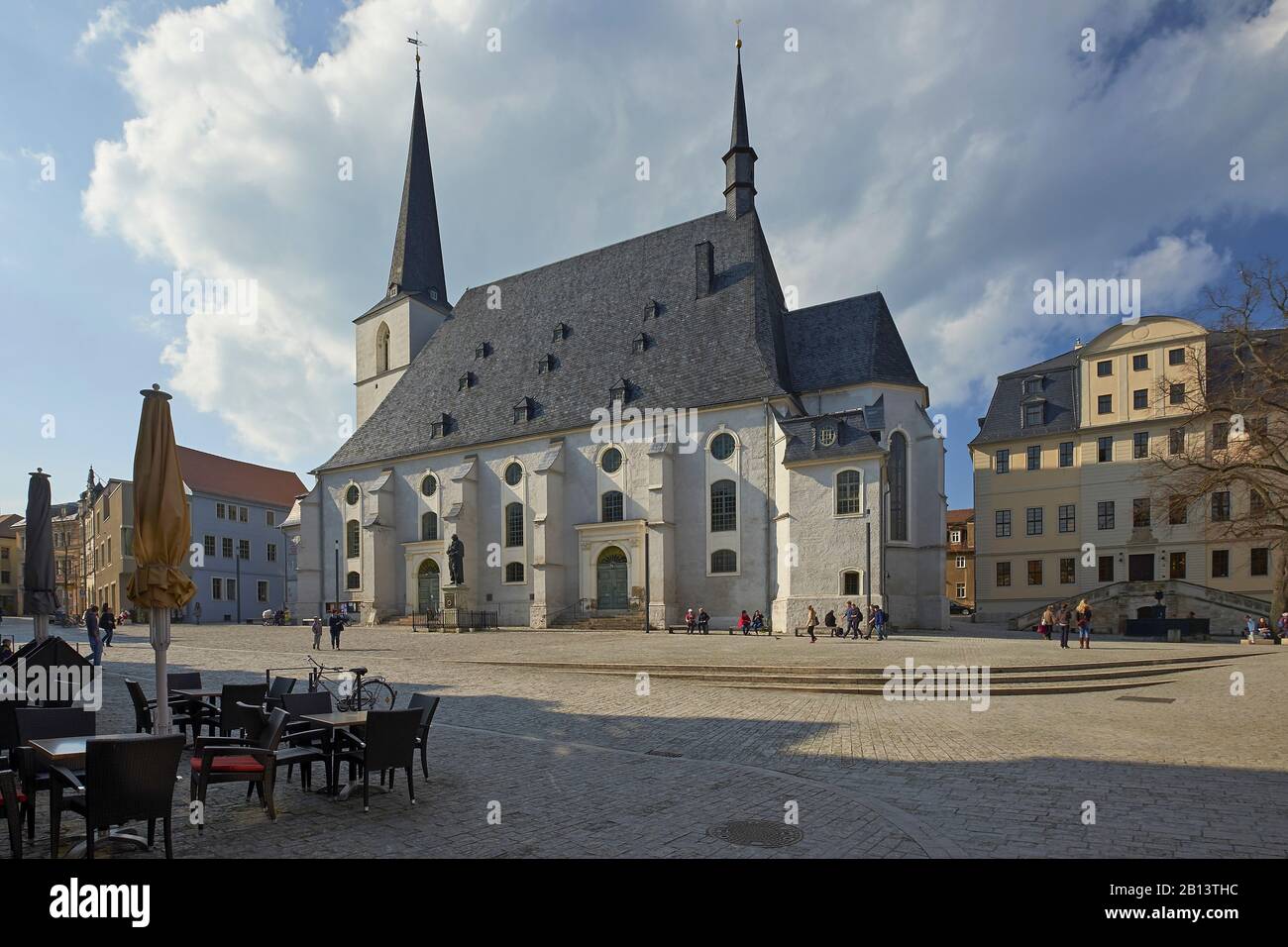 Herderplatz with Herder Church in Weimar,Thuringia,Germany Stock Photo