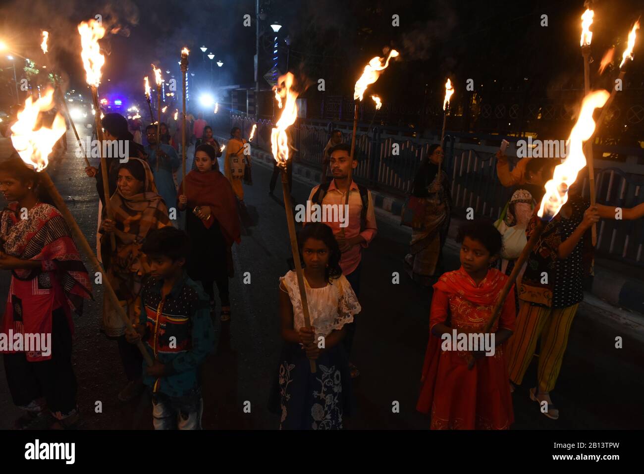 21st February was declared to be the International Mother Language Day by UNESCO in 1999. The declaration came up in tribute to the Bangla Language Movement to abolish Urdu as an official language done by the Bangladeshis (then the East Pakistanis). It is also known as Shohid Dibosh (Martyr Day) for those who sacrificed their precious life for sake of Bangla Bhasa(Bengali language). In Kolkata International Mother Language Day whole day and night was celebrated by a welfare organisation started from 20th-21st February, 2020 (Photo by Sukhomoy Sen/Pacific Press) Stock Photo