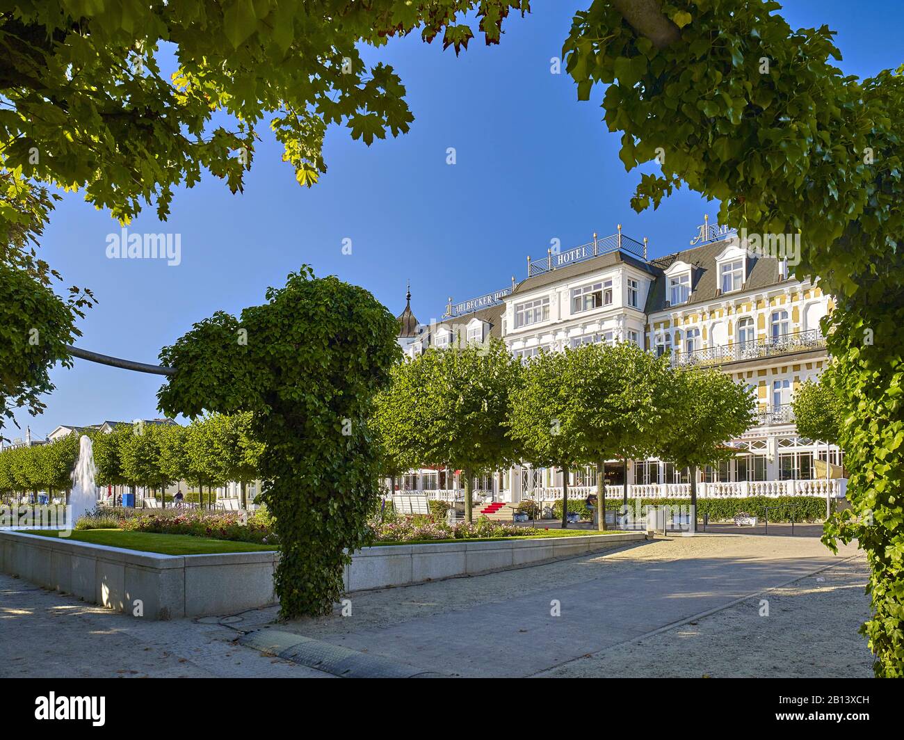 Beach promenade with Hotel Ahlbecker Hof,Ahlbeck,Usedom Island,Mecklenburg Western Pomerania,Germany Stock Photo