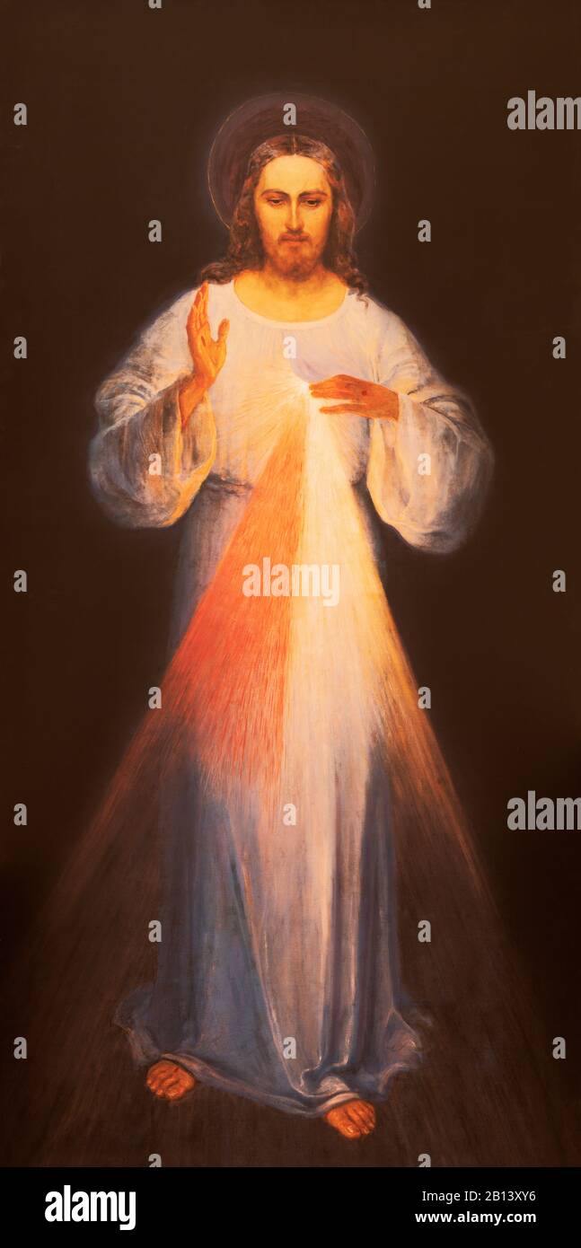 RAVENNA, ITALY - JANUARY 28, 2020: The painting of traditional Divine Mercy of Jesus the chruch Chiesa di Santa Maria Maddalena. Stock Photo