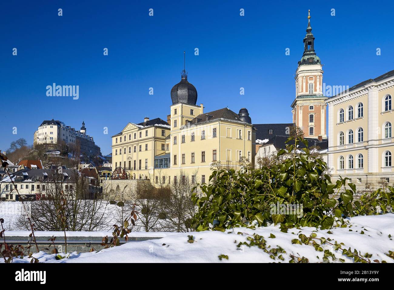 Upper and Lower Castle and City Church of St. Mary,Greiz,Thuringia Stock Photo