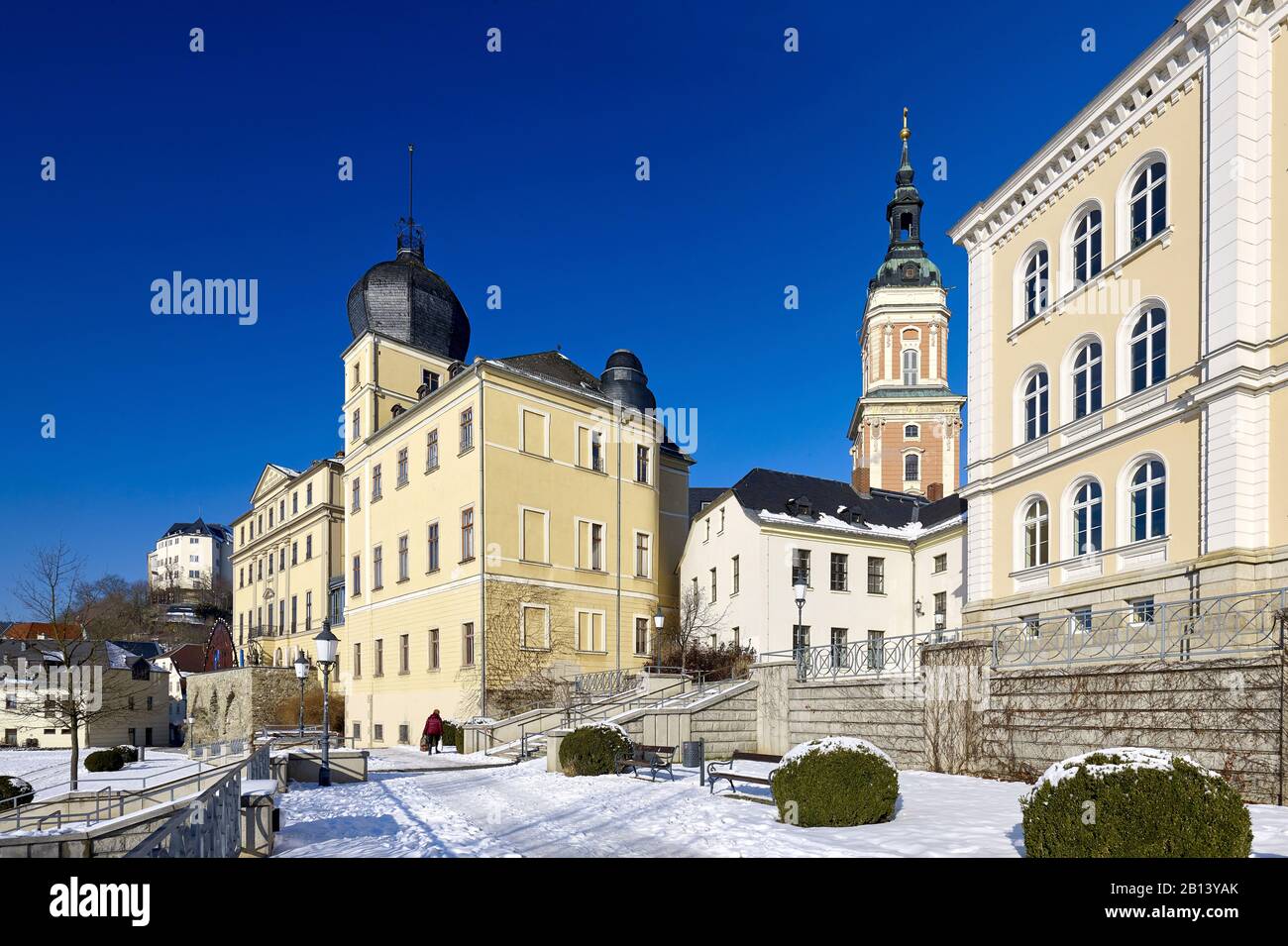 Upper and Lower Castle and City Church of St. Mary,Greiz,Thuringia Stock Photo