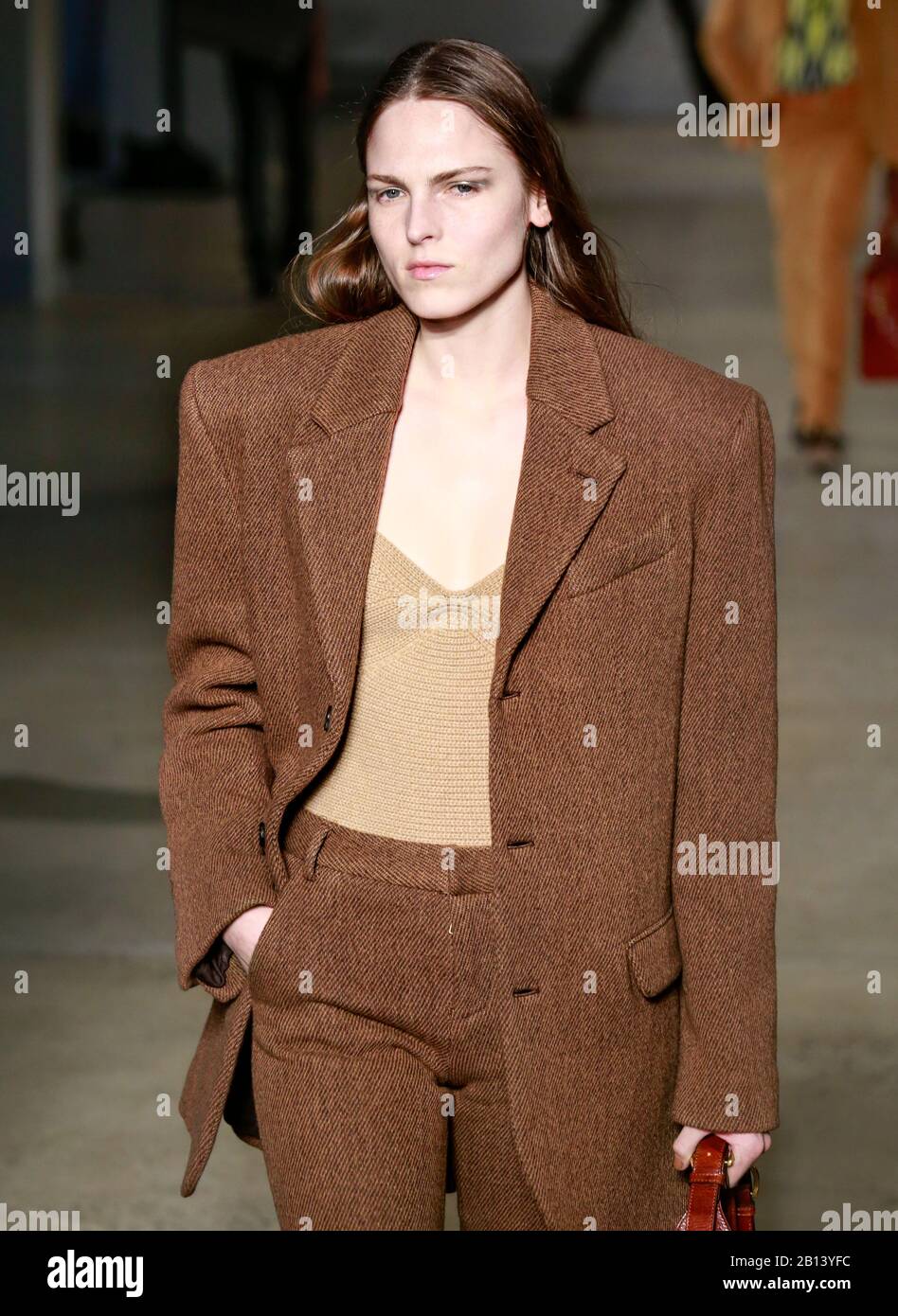 New York, New York - February 09, 2020: Polina Sova walks the runway at Zadig & Voltaire Fall Winter 2020 Fashion Show Stock Photo