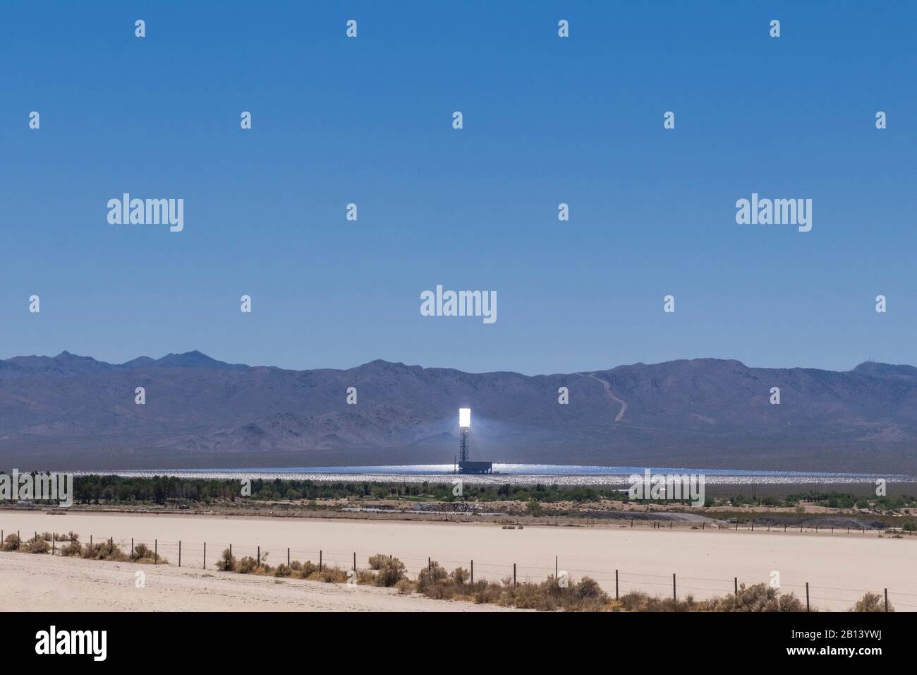 Solar thermal power plant IVANPAH,Mojave Desert,Nipton,California,USA Stock Photo