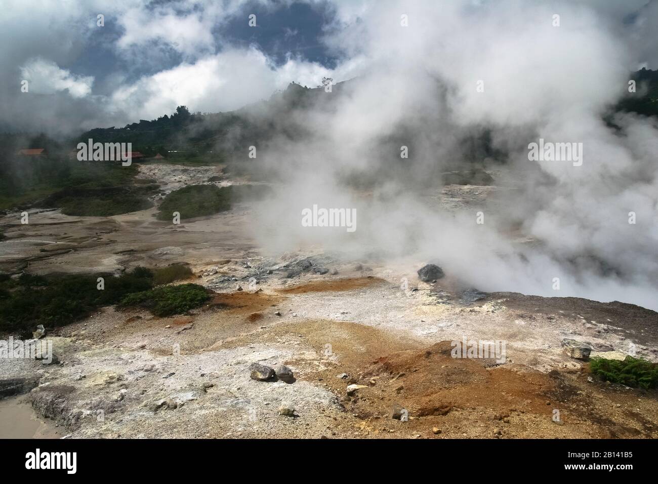 Hot Springs, Fumaroles and Solfatars, Sikidang Crater, Jawa Tengah Province, Java Island, Indonesia Stock Photo