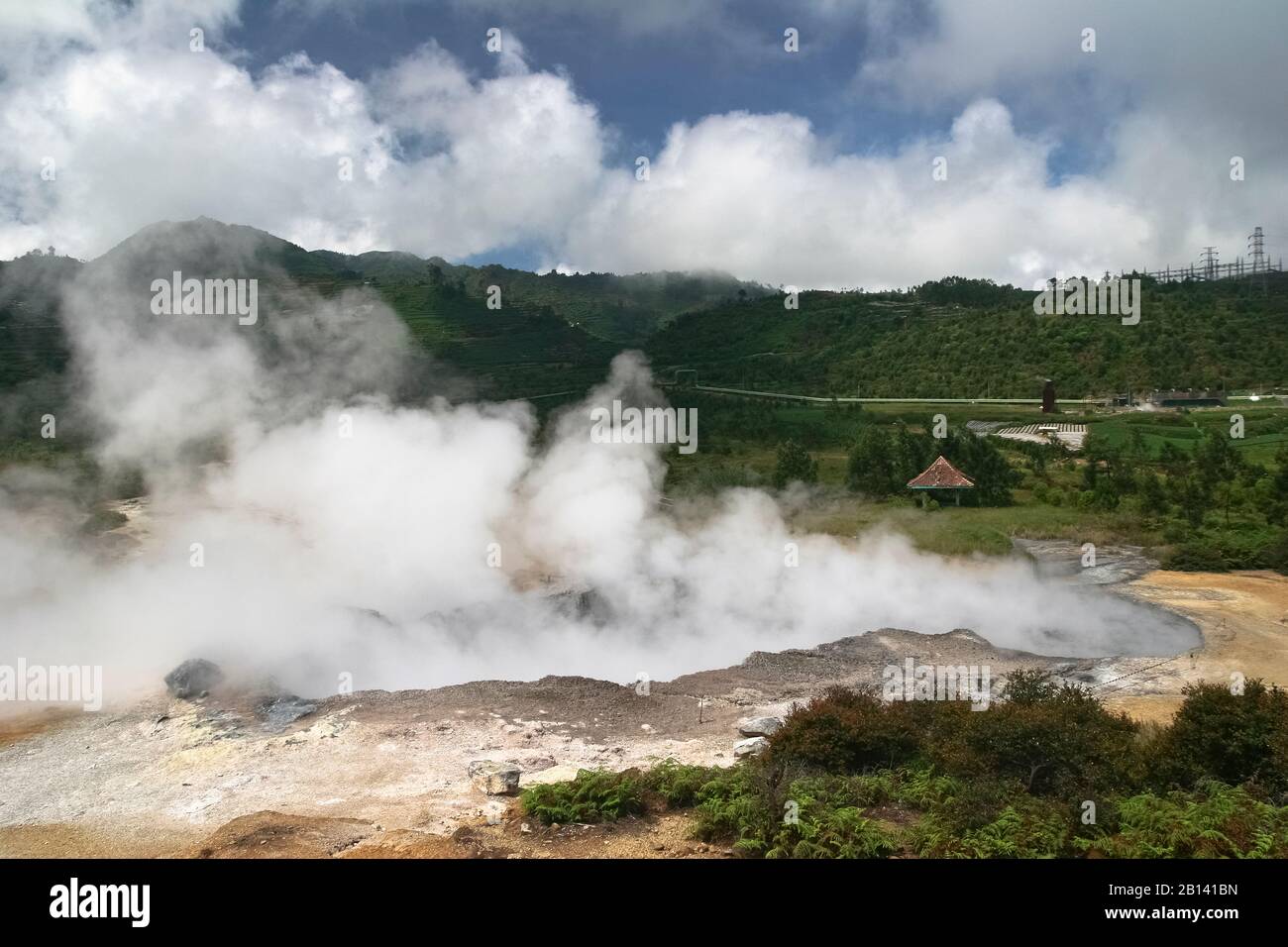 Hot Springs, Fumaroles and Solfatars, Sikidang Crater, Jawa Tengah Province, Java Island, Indonesia Stock Photo