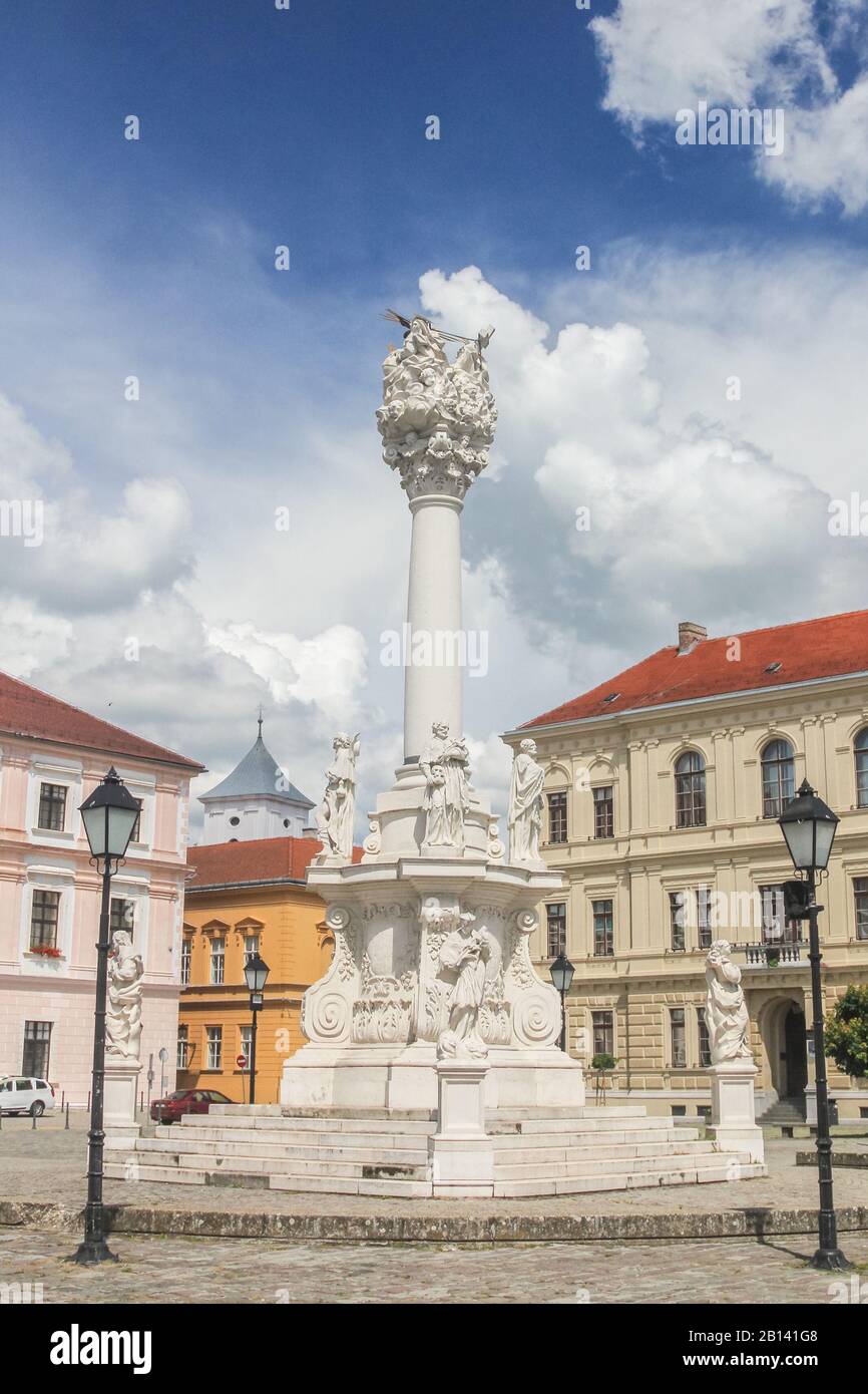 Holy Trinity Column on the Trg Svetog Trojstva Square in the Osijek Fortress, called Tvrdja, in the Northern Croatia province of Slavonija. It is a ma Stock Photo