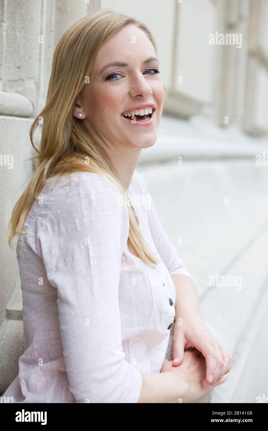 Portrait of a young, smiling, blond woman Stock Photo - Alamy