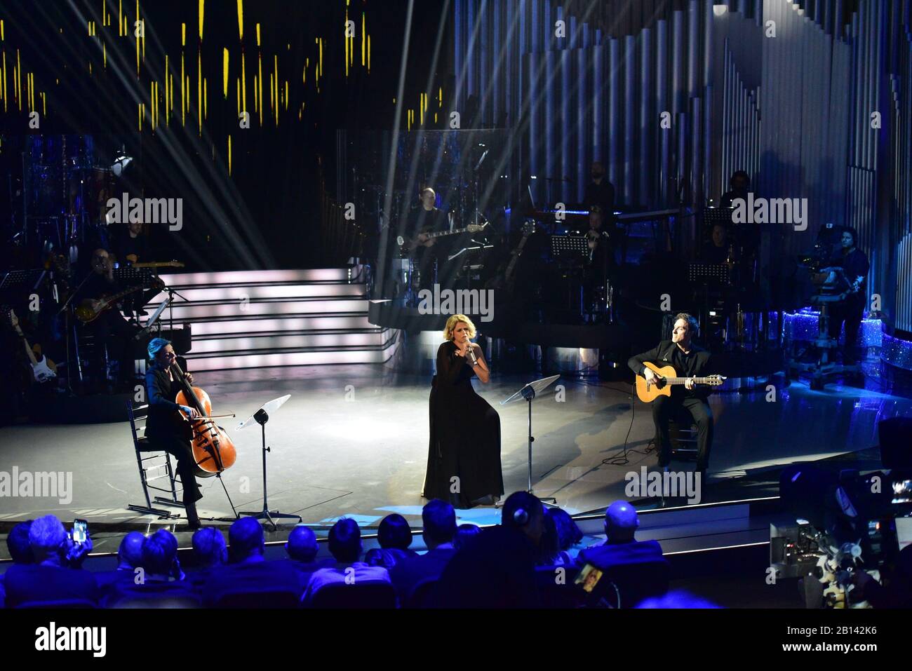 Napoli, Italy. 22nd Feb, 2020. Tosca during the second episode of new edition of the television musical show 'Una Storia Da Cantare' on Rai1 live from the Auditorium Rai of Napoli (Photo by Paola Visone/Pacific Press) Credit: Pacific Press Agency/Alamy Live News Stock Photo