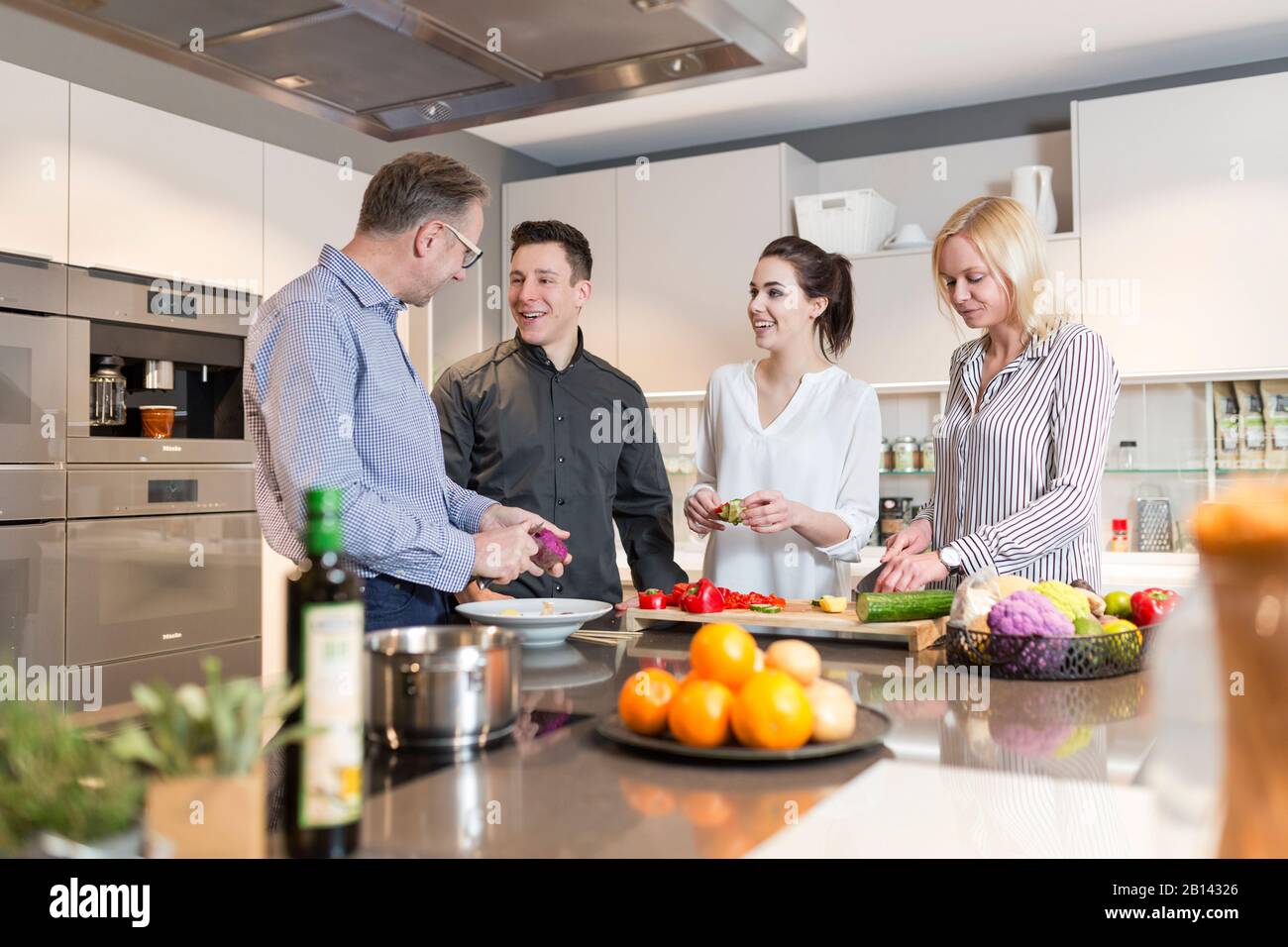 Cook gives a cooking class Stock Photo