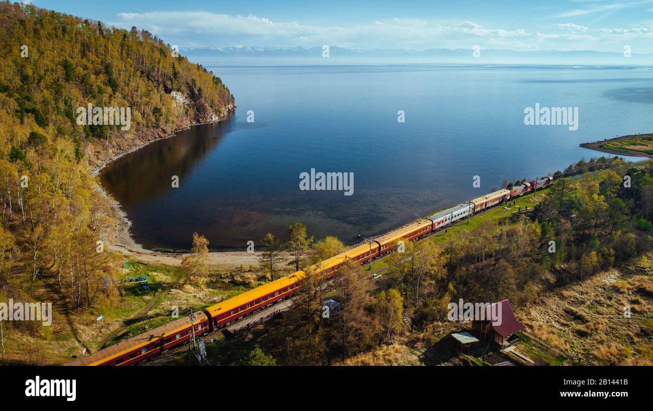 Trans-Siberian Railway at Lake Baikal, Siberia, Russia Stock Photo