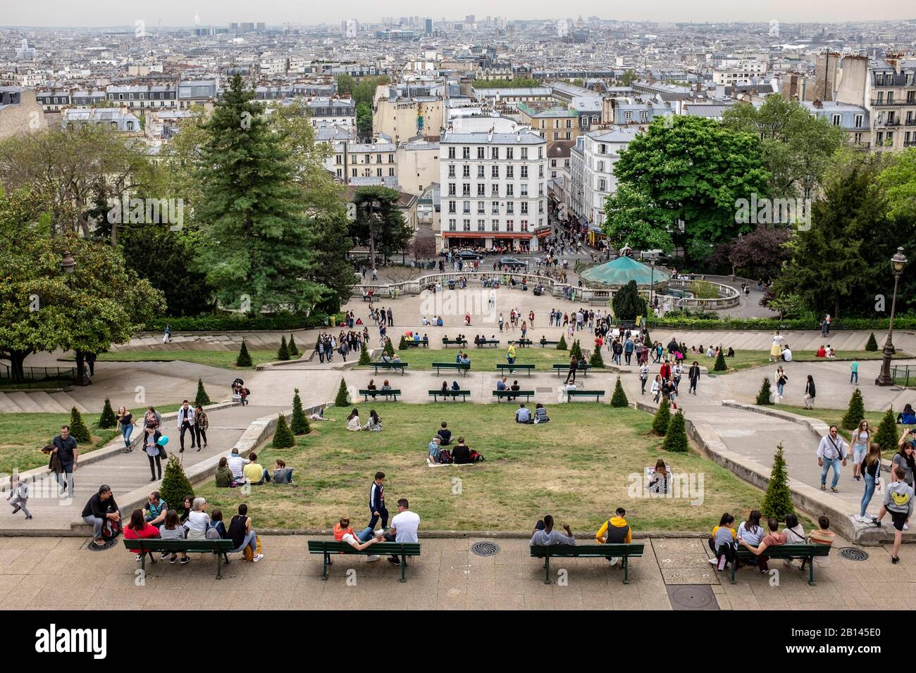 View from Sacré-Coer, Montmartre, to Paris, France Stock Photo