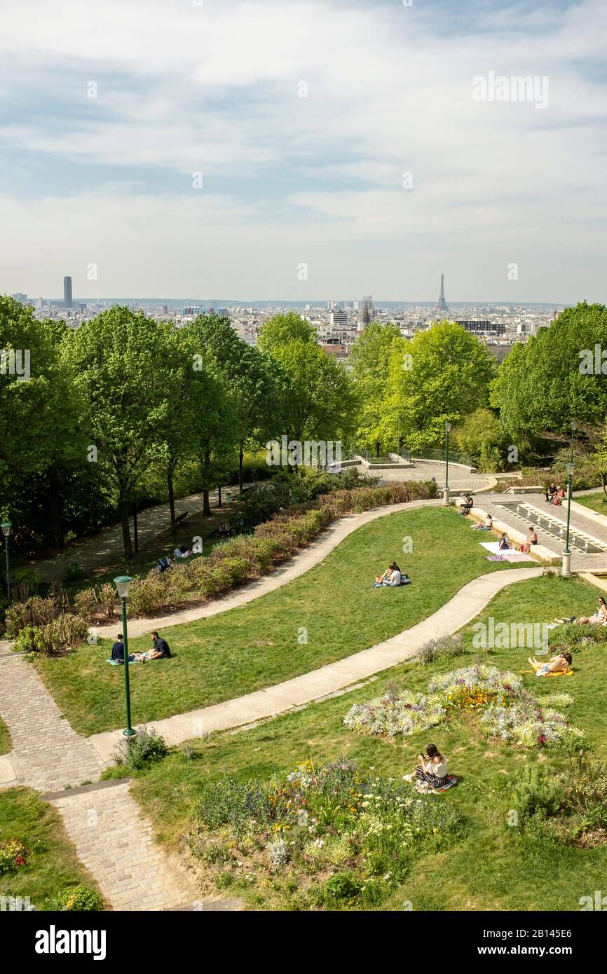 Parc de Belleville, Belleville, 20th arrondissement, Paris Stock Photo