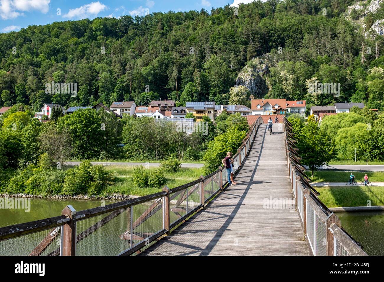 Essing wooden bridge, Main-Danube Canal, Altmühltal Nature Park, Bavaria, Germany Stock Photo