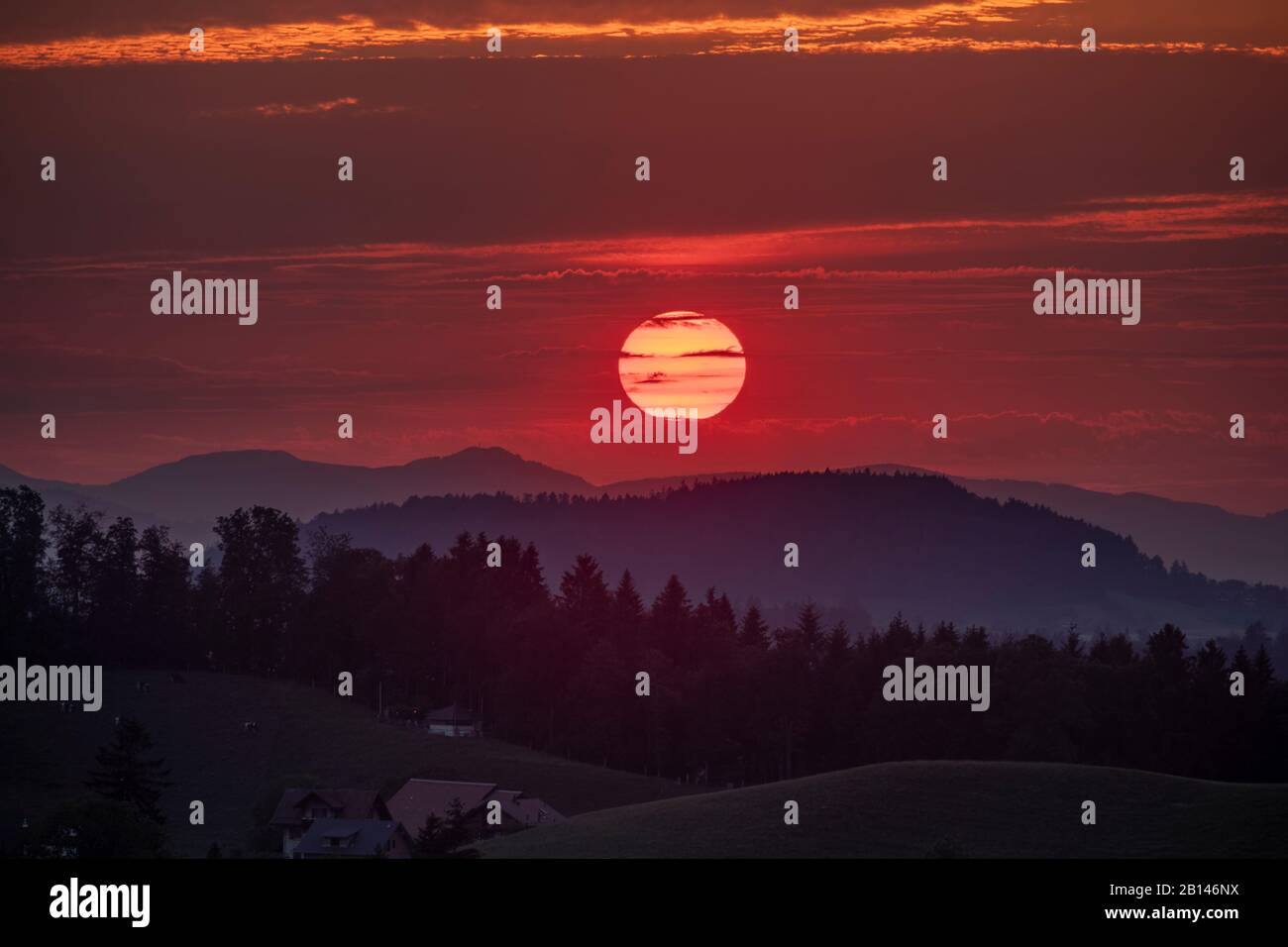 Sunset near Zug, Switzerland Stock Photo