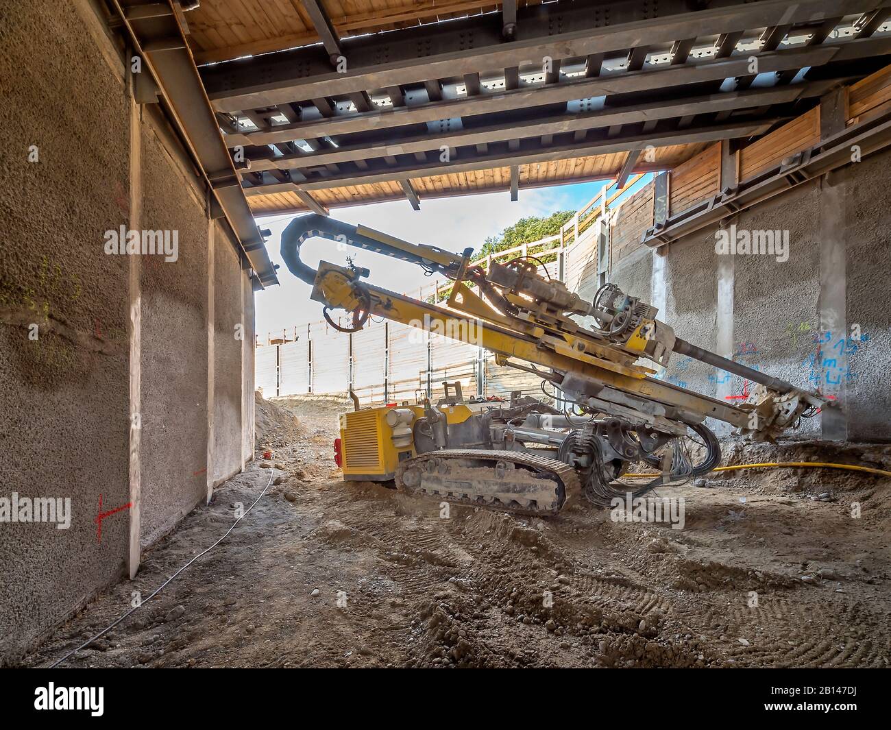 Excavator, underpass Stock Photo
