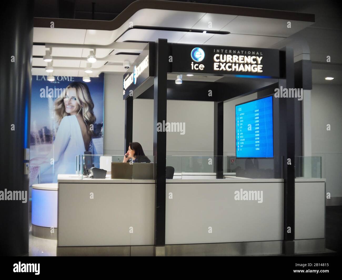 International Currency Exchange kiosk  at Los Angeles International Airport, February 2019 Stock Photo